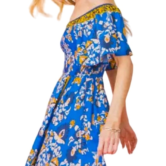 Flying Tomato Bohemian Dress Off or On Shoulder Fluttery Rayon Floral Tiki NOWT - Picture 5 of 16